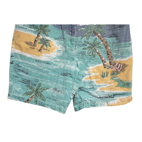 Vintage 90s Together! Tropical Print Denim Shorts Size M Cotton - Picture 6 of 11